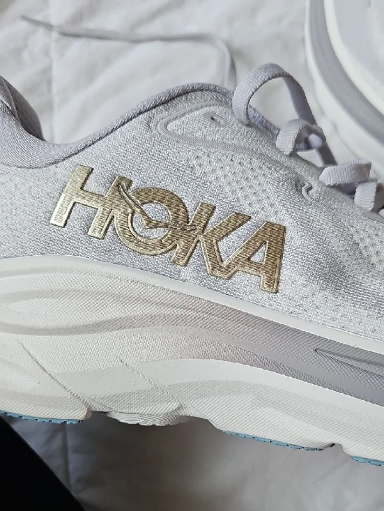 Hoka Light Gray and Gold Men's Athletic Running Shoes - Picture 5 of 7
